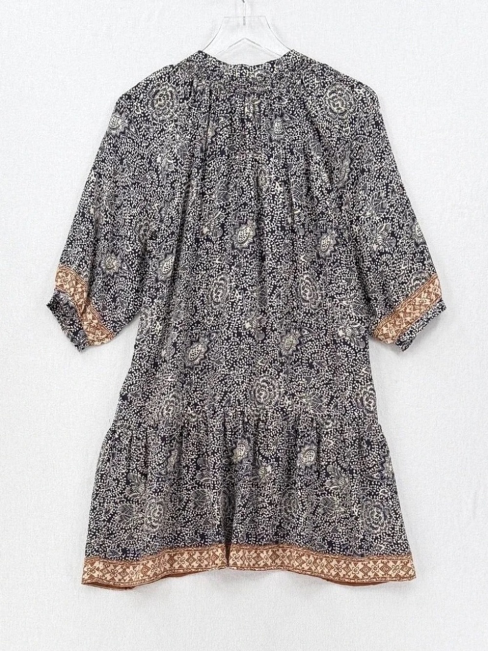 Natalie Martin Stevie Dress Silk Boho Tassel Navy Paisley Print Size M - Picture 2 of 4